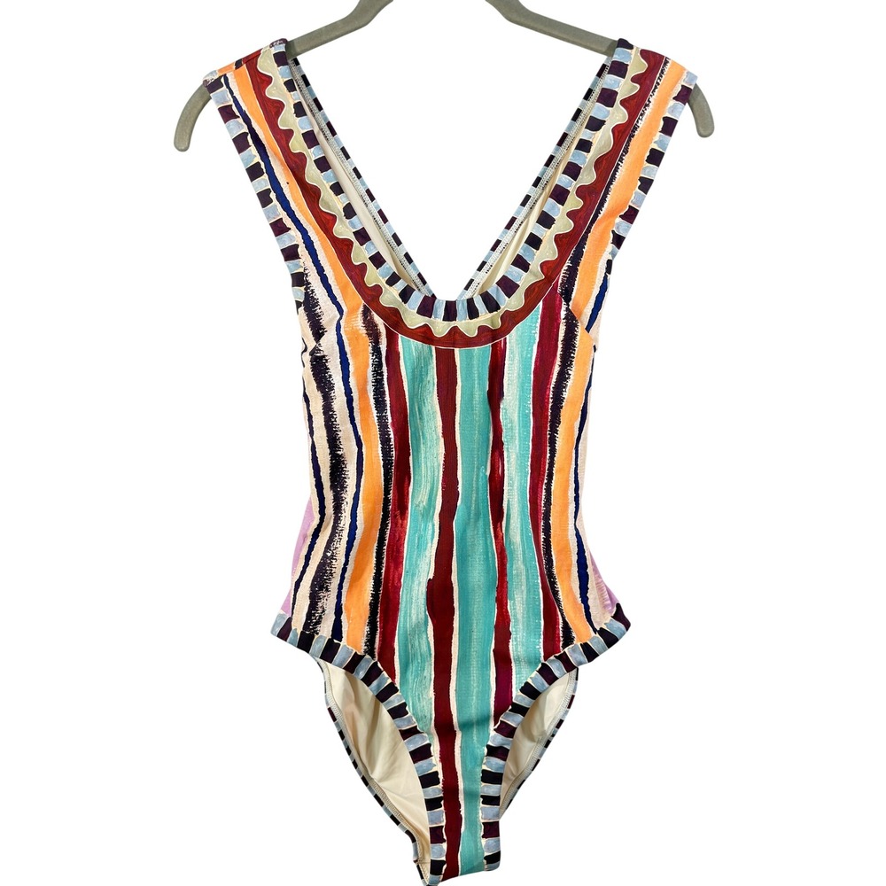 Alemais Michelle Scoop Neck One Piece Swimsuit Multi Stripe 6100L-S Size Small - Picture 2 of 8